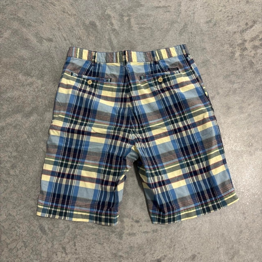 Abercrombie & Fitch Y2K Blue Beige Dark Blue Plaid Cotton Shorts Size 34